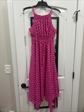 Girls' Pink Polka Dot Smocked Halter Dress